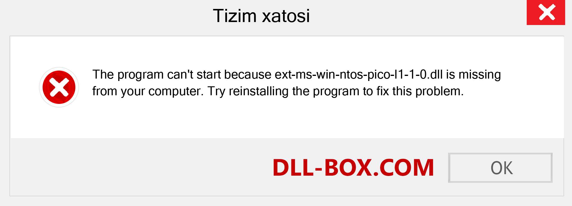 ext-ms-win-ntos-pico-l1-1-0.dll fayli yo'qolganmi?. Windows 7, 8, 10 uchun yuklab olish - Windowsda ext-ms-win-ntos-pico-l1-1-0 dll etishmayotgan xatoni tuzating, rasmlar, rasmlar